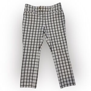 Anthropologie Beige and Navy Checkered Trousers